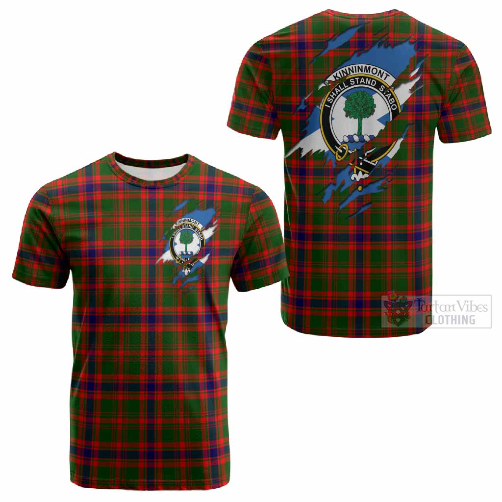 Kinninmont Clan Crest In Me Tartan Cotton T-shirt Scotland Flag Style