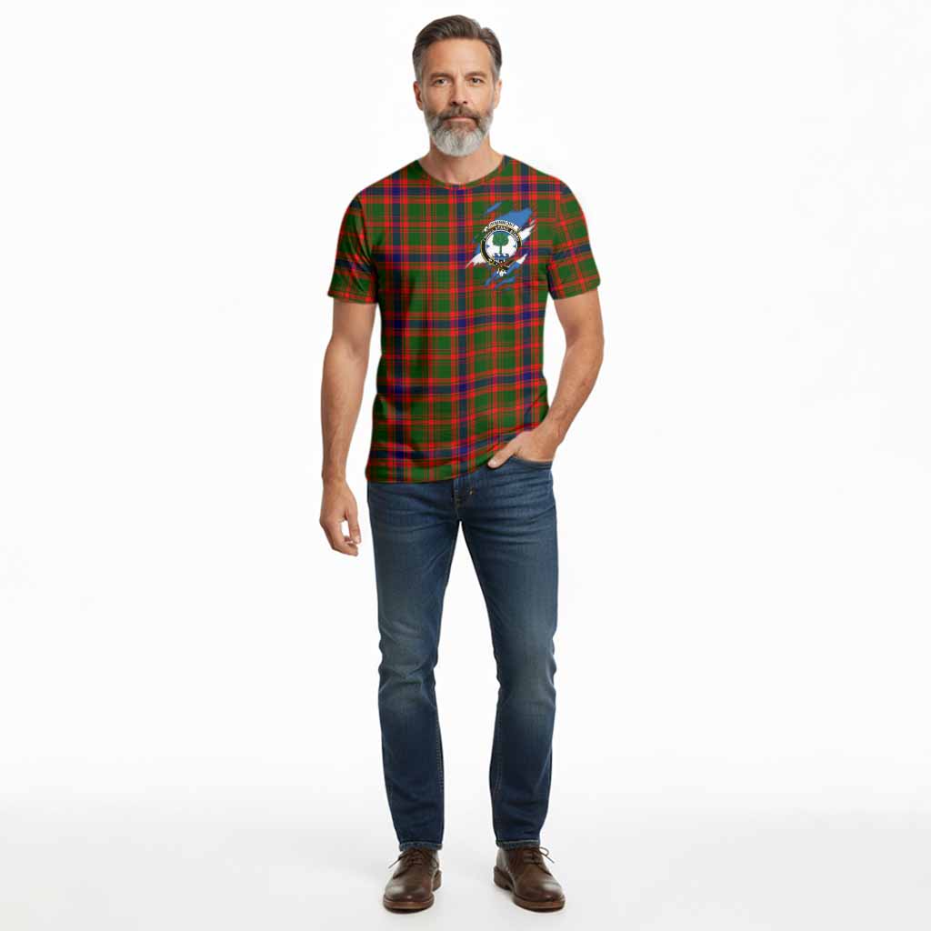 Kinninmont Clan Crest In Me Tartan Cotton T-shirt Scotland Flag Style