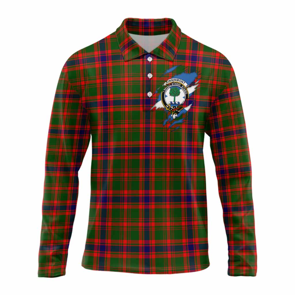 Kinninmont Clan Crest In Me Tartan Long Sleeve Polo Shirt Scotland Flag Style