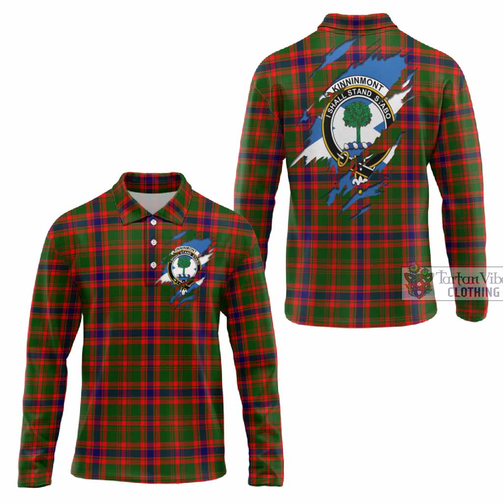Kinninmont Clan Crest In Me Tartan Long Sleeve Polo Shirt Scotland Flag Style