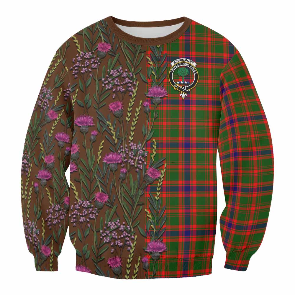 Kinninmont Family Crest Tartan Sweatshirt Scottish Thistle Flower Pattern Half Style - Tartan Vibes Clothing