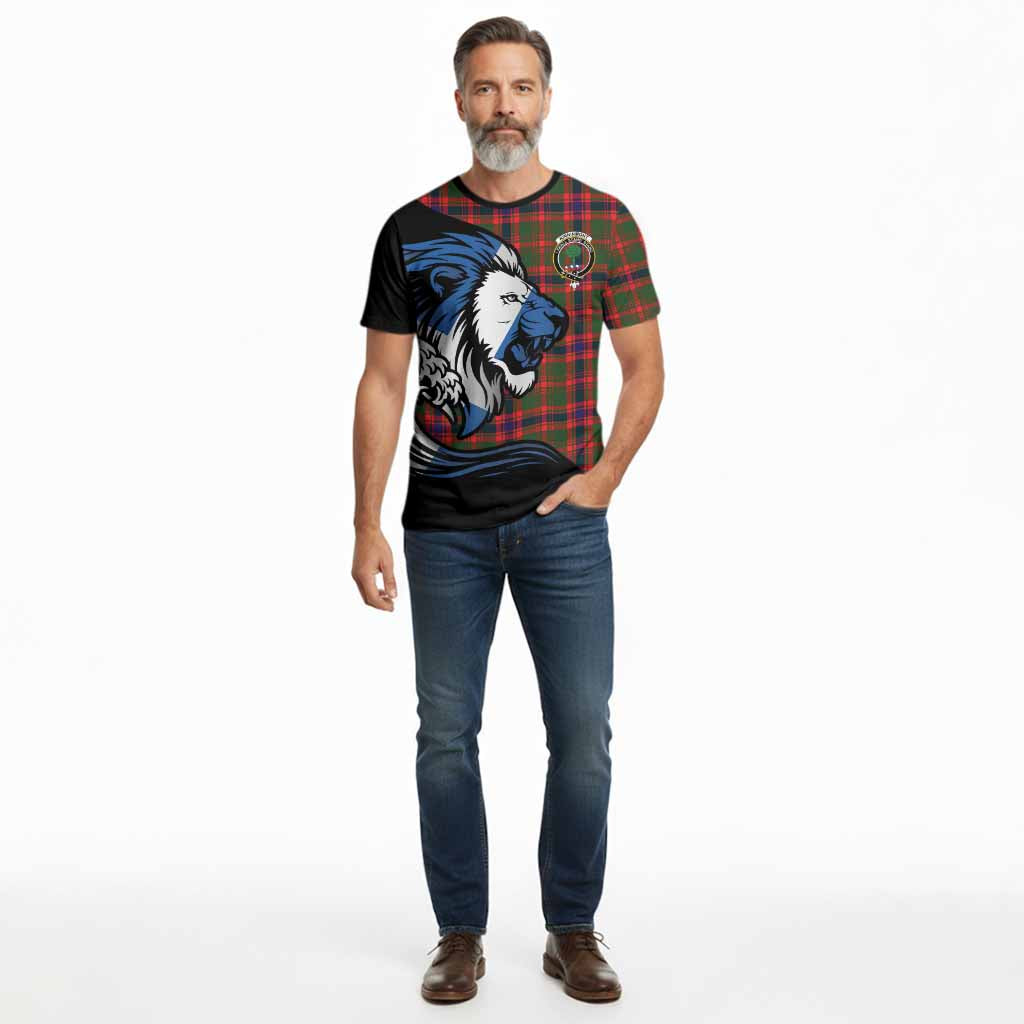 Kinninmont Tartan Crest Cotton T-shirt Scottish Golden Lions Wave Flow