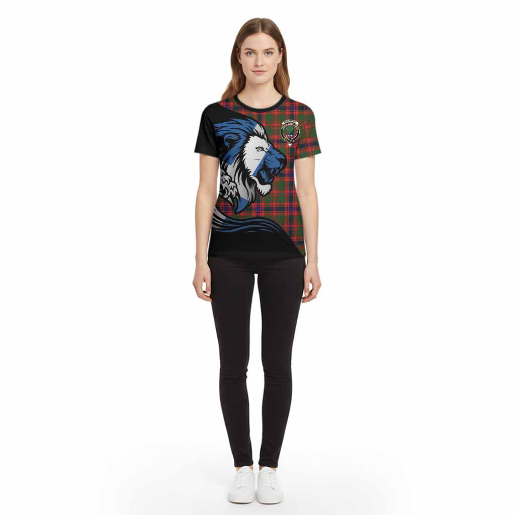 Kinninmont Tartan Crest Cotton T-shirt Scottish Golden Lions Wave Flow