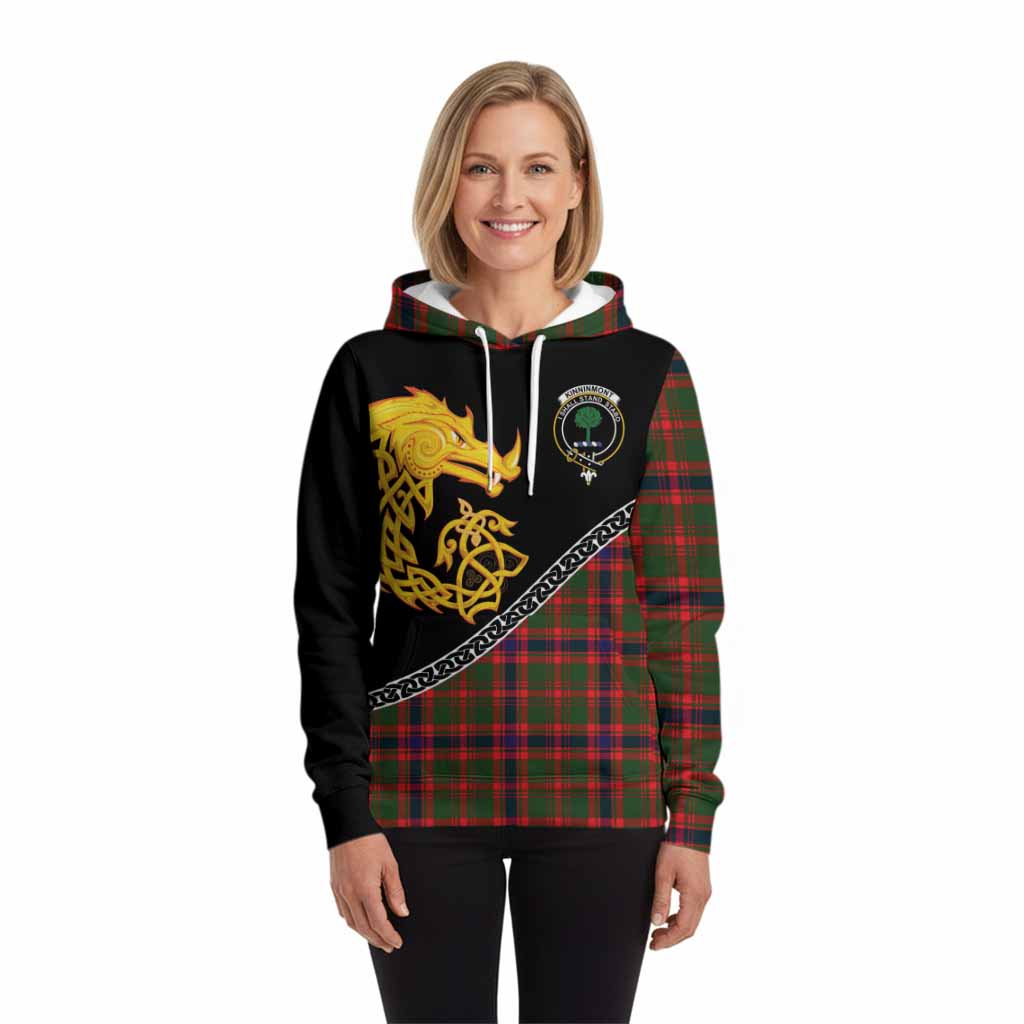 Kinninmont Tartan Crest Hoodie Legendary Dragon Knot Half Style