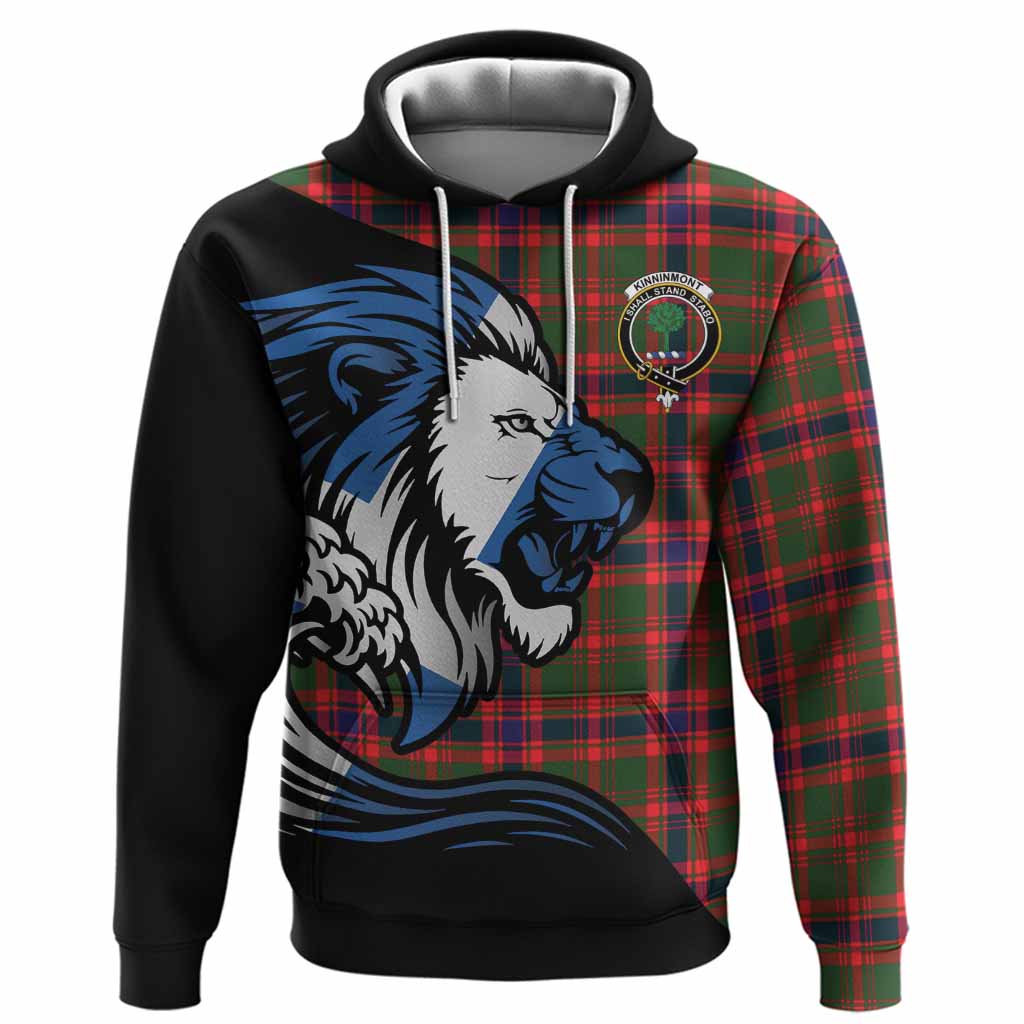 Kinninmont Tartan Crest Hoodie Scottish Golden Lions Wave Flow