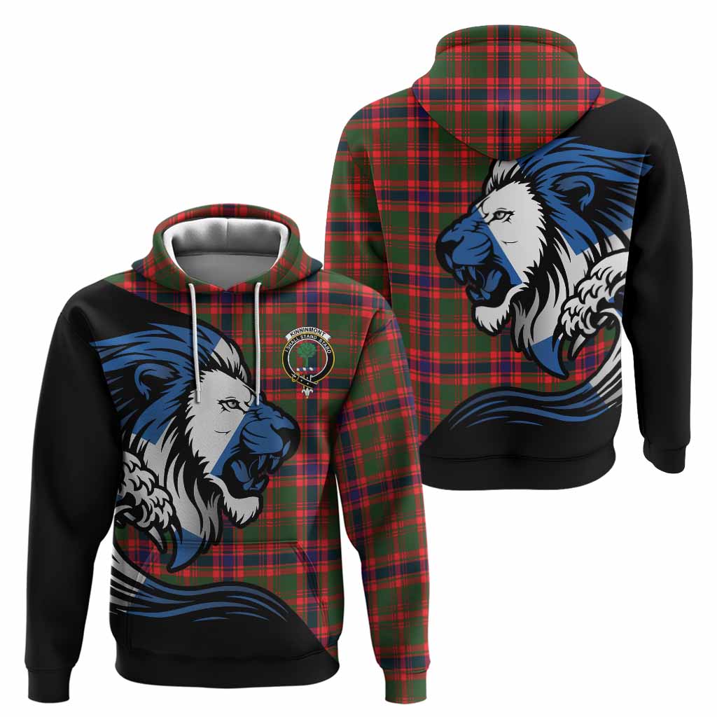 Kinninmont Tartan Crest Hoodie Scottish Golden Lions Wave Flow