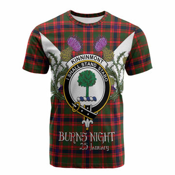 Kinninmont Tartan Family Crest Cotton T-shirt Scottish Burns Night Thistle Floral