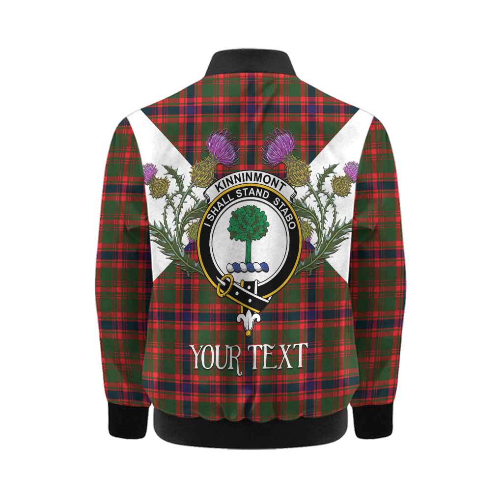 Kinninmont Tartan Family Crest Kid Bomber Jacket Scottish Burns Night Thistle Floral