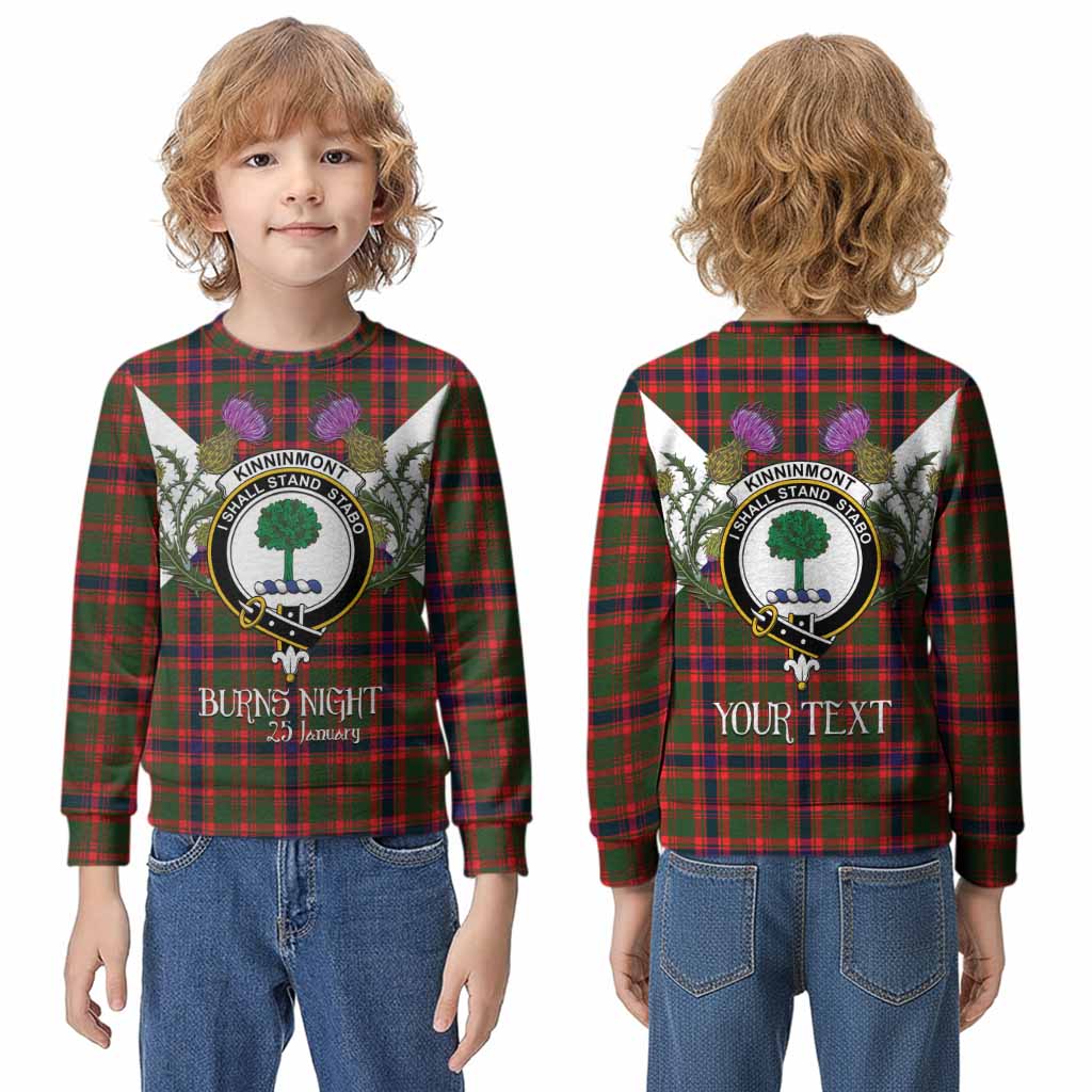 Kinninmont Tartan Family Crest Kid Knitted Sweatshirt Scottish Burns Night Thistle Floral