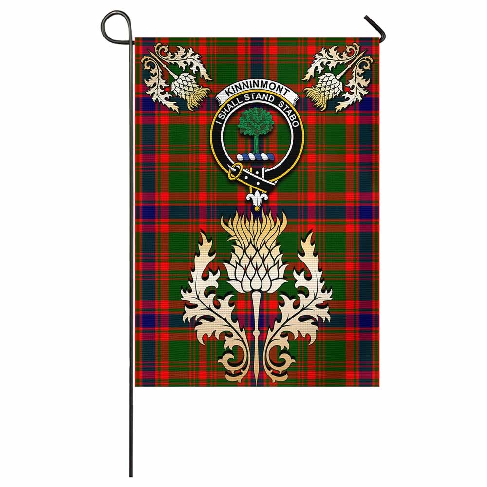 Kinninmont Tartan Garden Flag with Golden Regal Scottish Thistle Emblem - Tartan Vibes Clothing