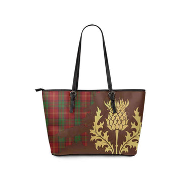 Tartan Vibes Clothing Kirk Tartan Leather Tote Bag Gold Thistle Style