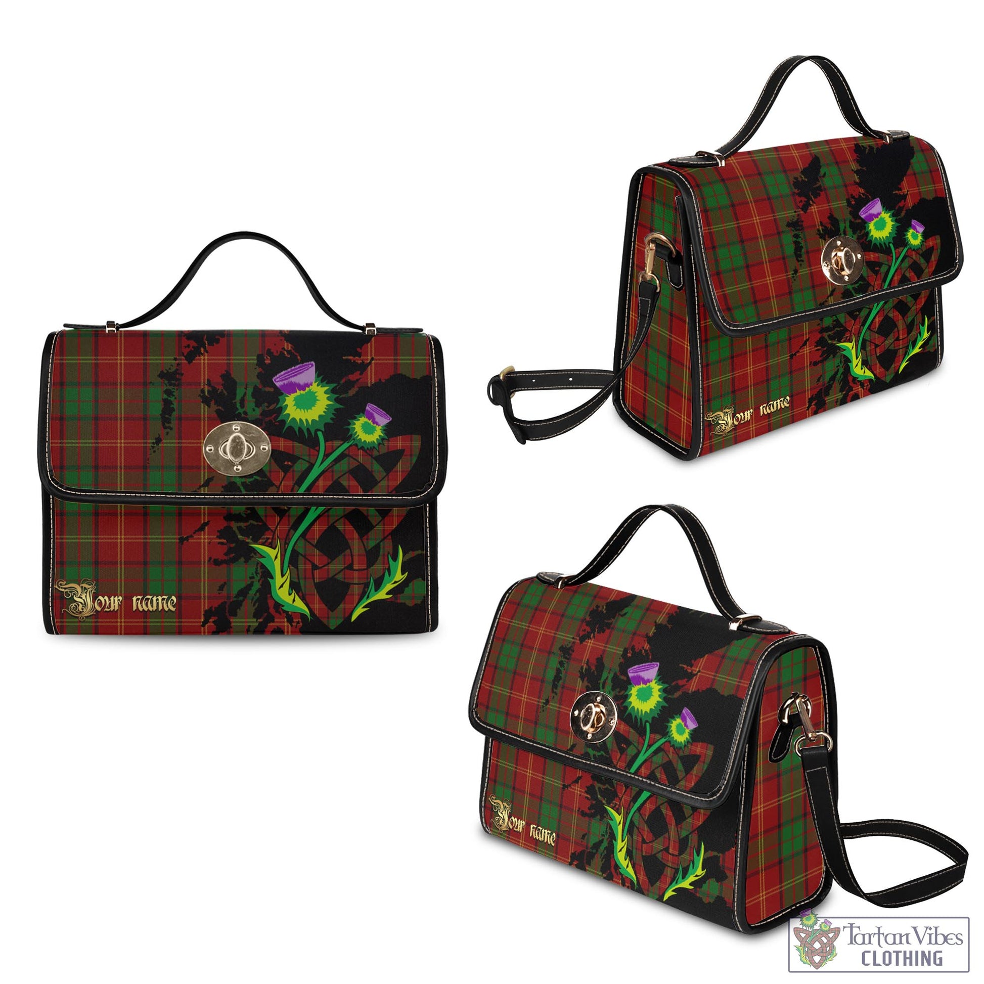 Tartan Vibes Clothing Kirk Tartan Waterproof Canvas Bag with Scotland Map and Thistle Celtic Accents