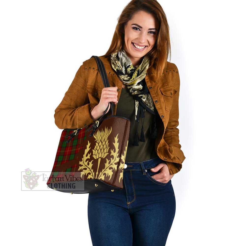 Kirk Tartan Leather Tote Bag Gold Thistle Style - Tartan Vibes Clothing
