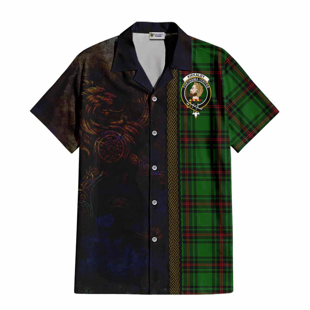 Tartan Vibes Clothing Kirkaldy Tartan Family Crest Short Sleeve Button Shirt Alba Gu Brath Be Brave Lion Ancient Style