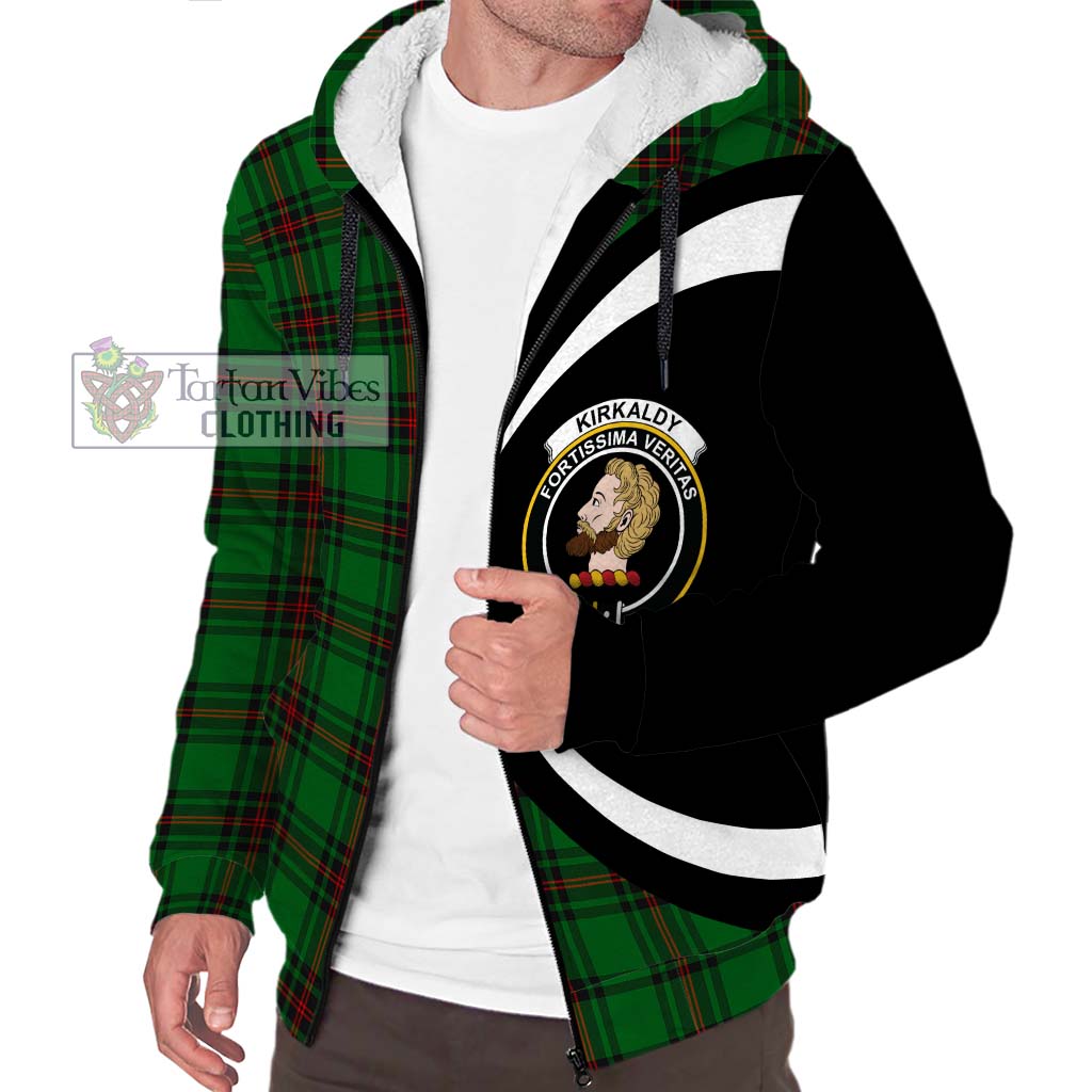 Kirkaldy Tartan Sherpa Hoodie with Family Crest Circle Style Unisex S - Tartan Vibes Clothing