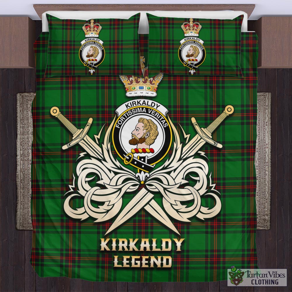 Tartan Vibes Clothing Kirkaldy Tartan Bedding Set with Clan Crest and the Golden Sword of Courageous Legacy