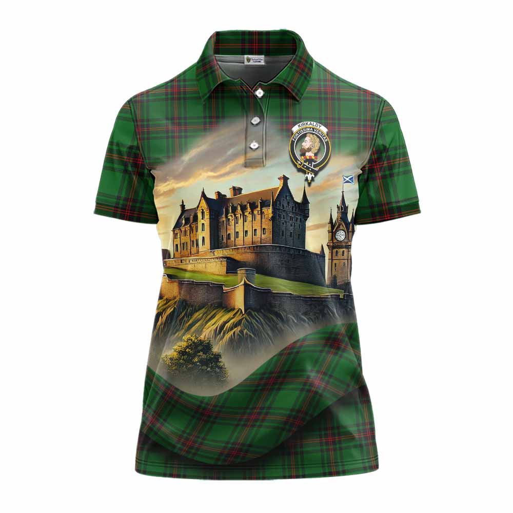 Tartan Vibes Clothing Kirkaldy Tartan Family Crest Women's Polo Shirt with Scottish Ancient Castle Stype