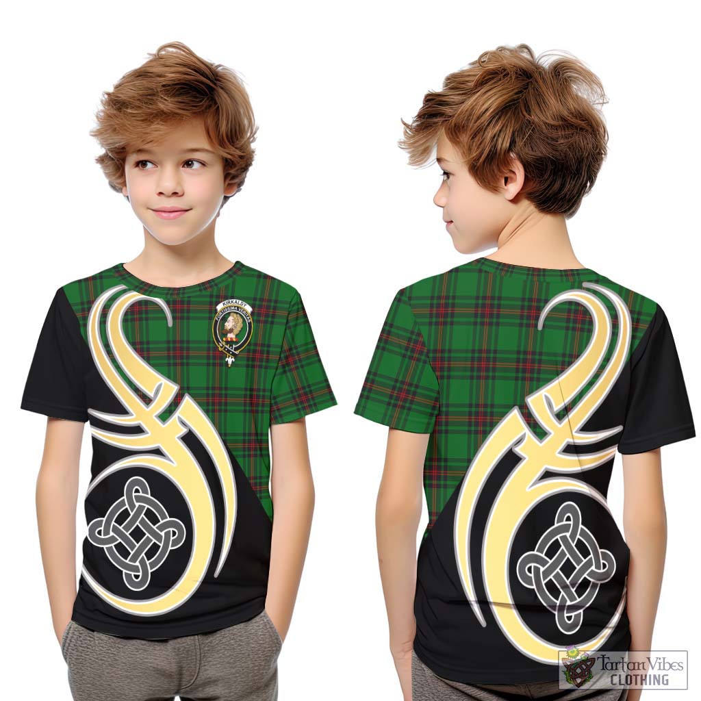 Kirkaldy Tartan Kid T-Shirt with Family Crest and Celtic Symbol Style Youth XL Size14 - Tartan Vibes Clothing