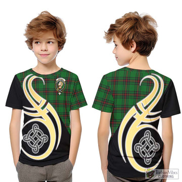 Kirkaldy Tartan Kid T-Shirt with Family Crest and Celtic Symbol Style