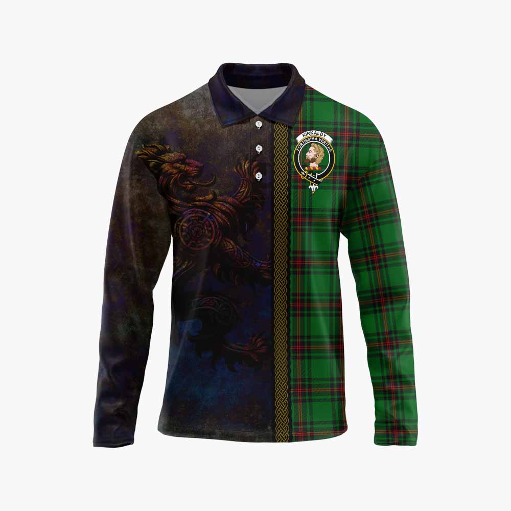 Tartan Vibes Clothing Kirkaldy Tartan Family Crest Long Sleeve Polo Shirt Alba Gu Brath Be Brave Lion Ancient Style