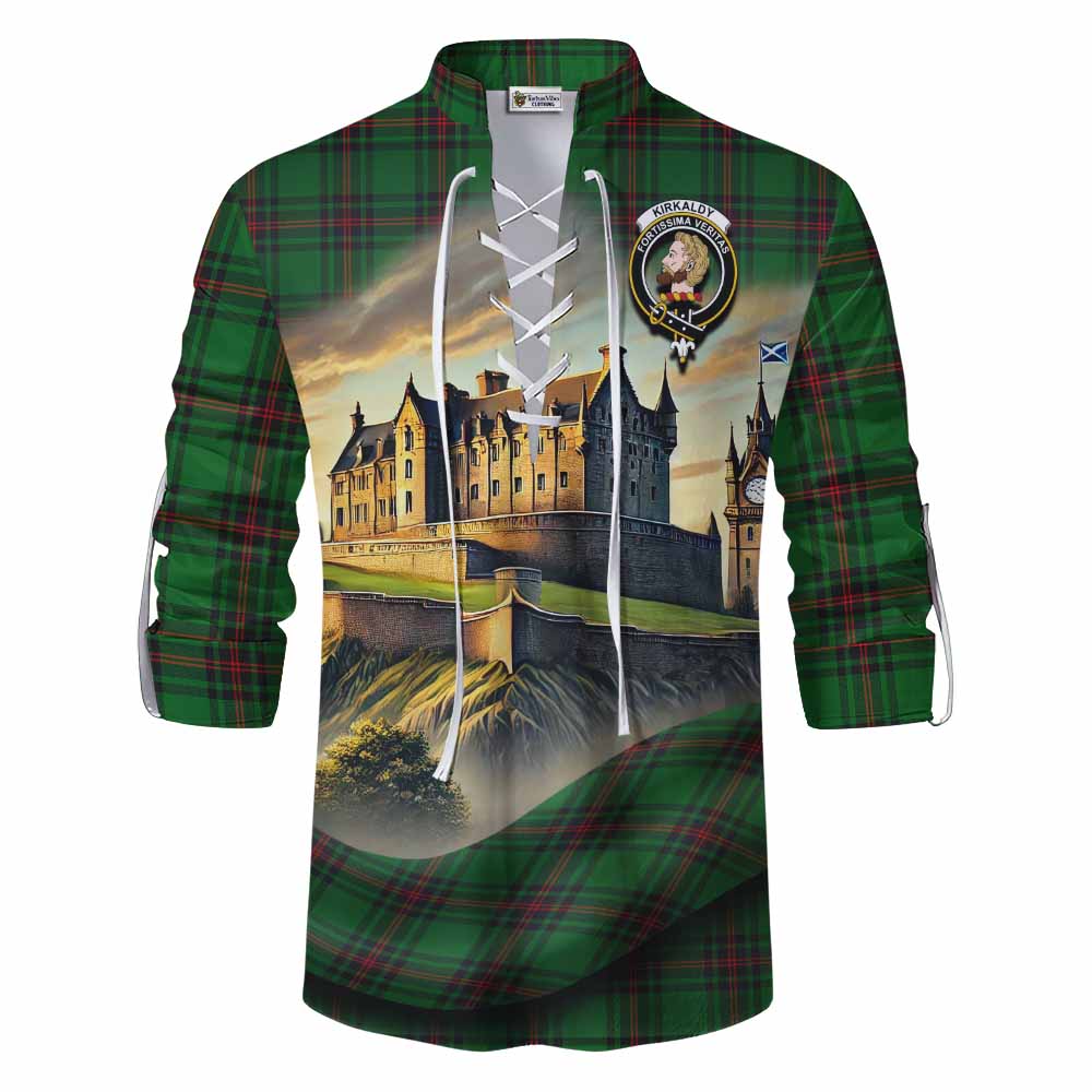 Tartan Vibes Clothing Kirkaldy Tartan Family Crest Ghillie Kilt Shirt with Scottish Ancient Castle Style