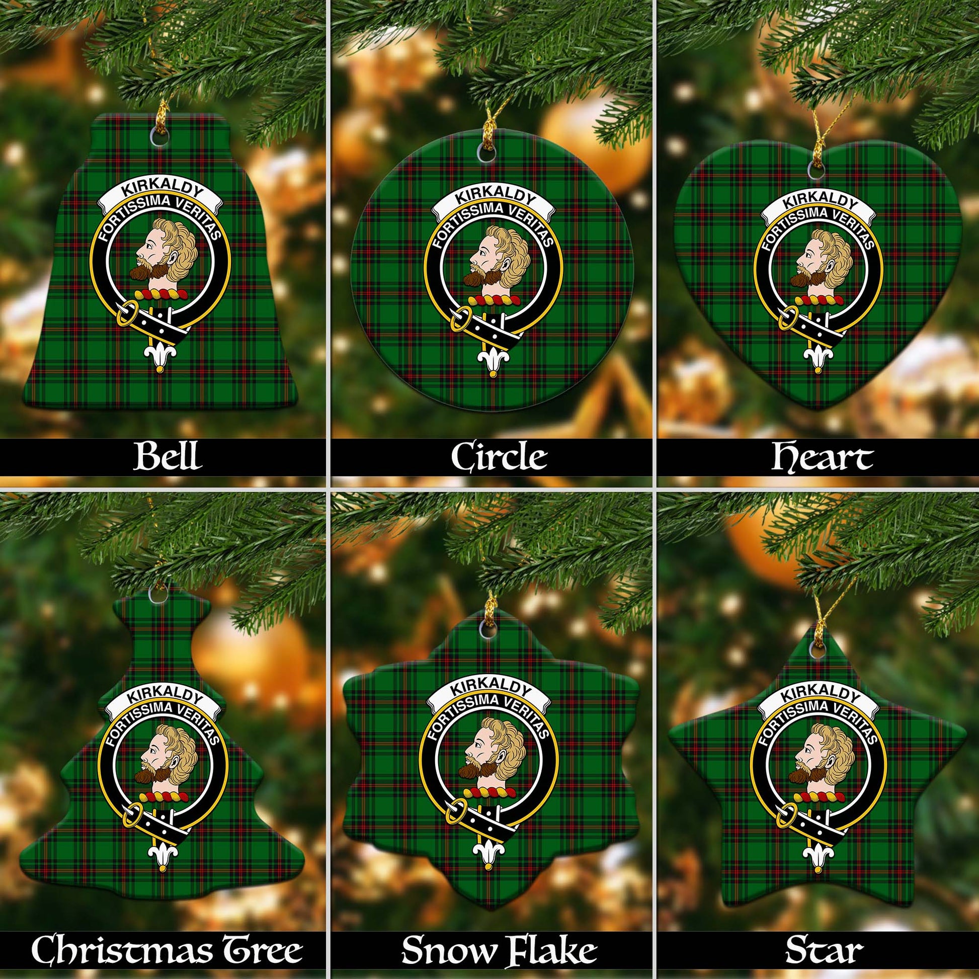 Kirkaldy Tartan Christmas Ornaments with Family Crest - Tartanvibesclothing