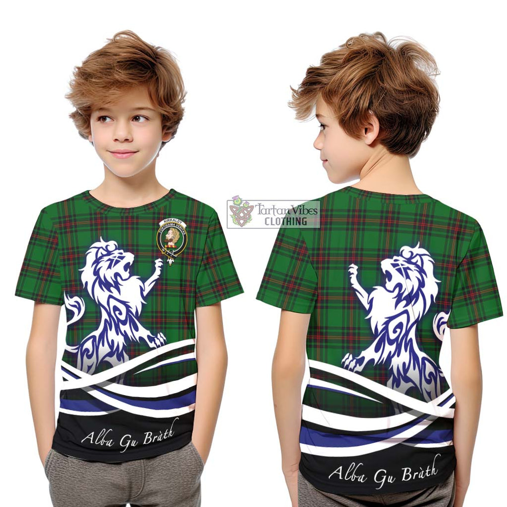 Kirkaldy Tartan Kid T-Shirt with Alba Gu Brath Regal Lion Emblem Youth XL Size14 - Tartanvibesclothing Shop