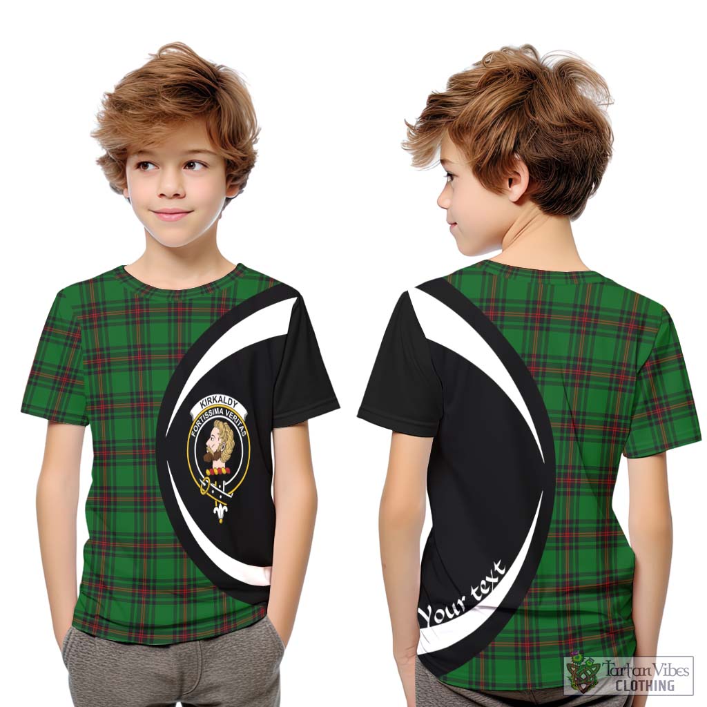 Kirkaldy Tartan Kid T-Shirt with Family Crest Circle Style Youth XL Size14 - Tartan Vibes Clothing