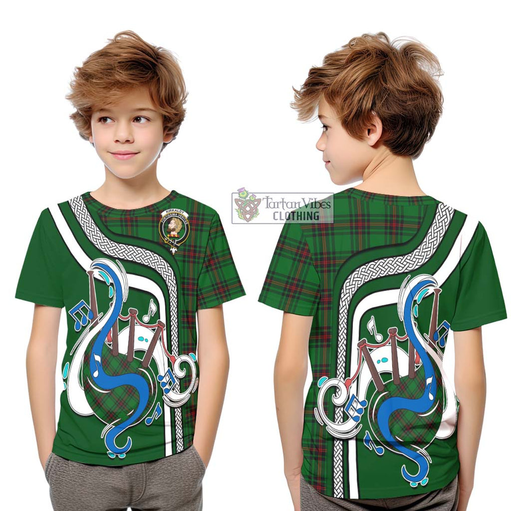 Tartan Vibes Clothing Kirkaldy Tartan Kid T-Shirt with Epic Bagpipe Style