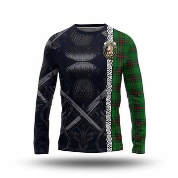 Tartan Vibes Clothing Kirkaldy Tartan Long Sleeve T-Shirt with Family Crest Cross Sword Thistle Celtic Vibes