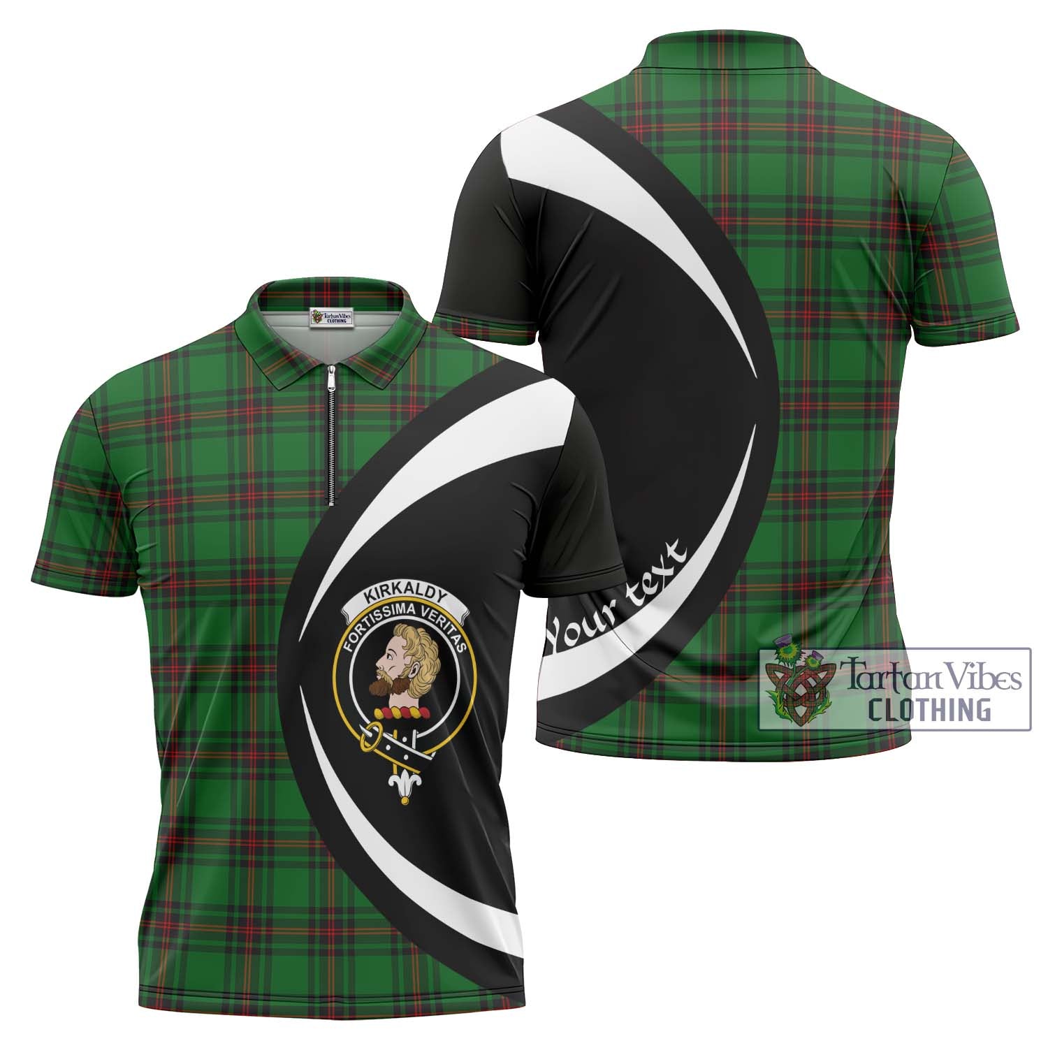 Tartan Vibes Clothing Kirkaldy Tartan Zipper Polo Shirt with Family Crest Circle Style