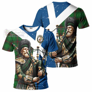 Tartan Vibes Clothing Kirkaldy Tartan T-Shirt with Family Crest Scottish Bagpiper Vibes