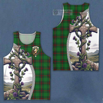 Tartan Vibes Clothing Kirkaldy Tartan Men's Tank Top with Family Crest and St. Andrew's Cross Accented by Thistle Vines