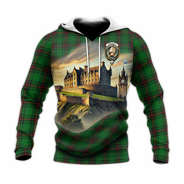 Tartan Vibes Clothing Kirkaldy Tartan Family Crest Knitted Hoodie with Scottish Ancient Castle Style