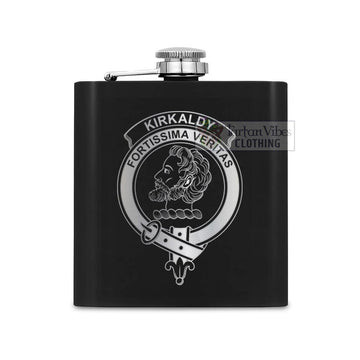 Tartan Vibes Clothing Kirkaldy Crest Hip Flask Set 7oz Black Stainless Steel with A Gift Box