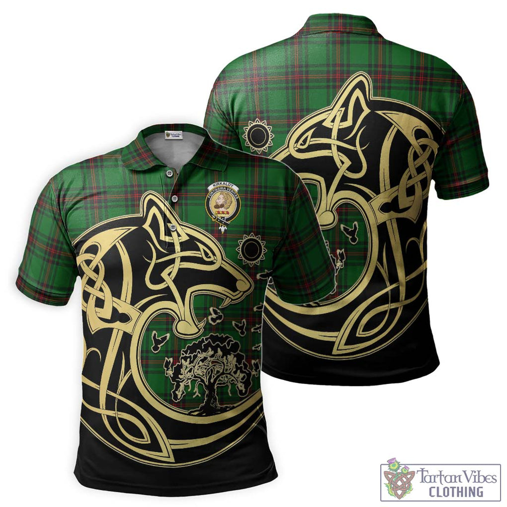 Kirkaldy Tartan Polo Shirt with Family Crest Celtic Wolf Style Kid - Tartanvibesclothing Shop