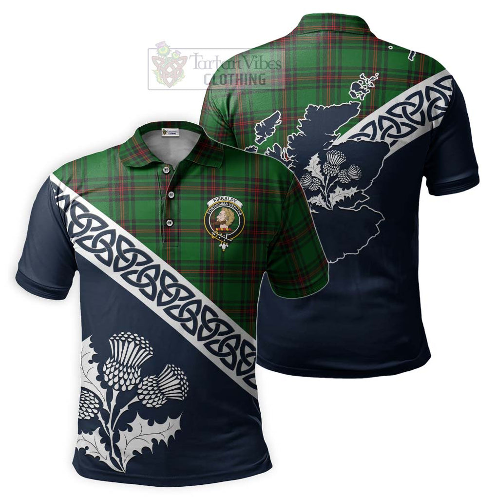 Kirkaldy Tartan Polo Shirt Featuring Thistle and Scotland Map