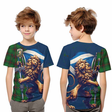 Kirkaldy Tartan Family Crest Kid T-Shirt with Scottish Majestic Lion