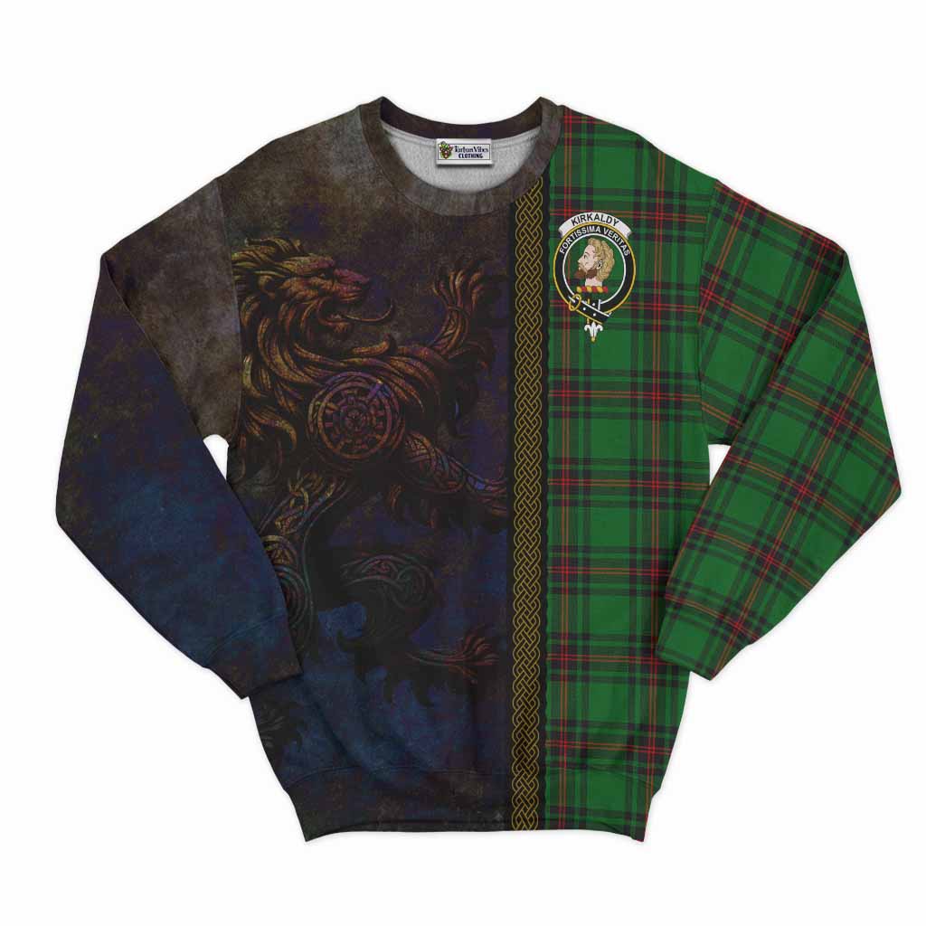 Tartan Vibes Clothing Kirkaldy Tartan Family Crest Sweatshirt Alba Gu Brath Be Brave Lion Ancient Style