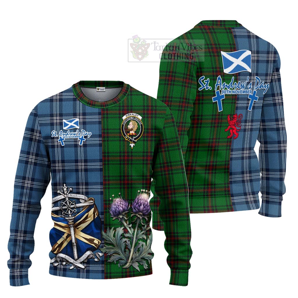 Tartan Vibes Clothing Kirkaldy Tartan Knitted Sweater Happy St. Andrew's Day Half Tartan Style