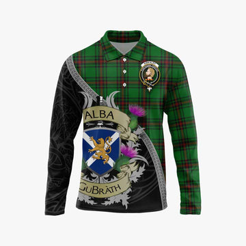 Kirkaldy Tartan Family Crest Long Sleeve Polo Shirt Lion Rampant Royal Thistle Shield Celtic Inspired