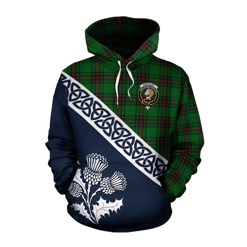 Tartan Vibes Clothing Kirkaldy Tartan Cotton Hoodie Featuring Thistle and Scotland Map