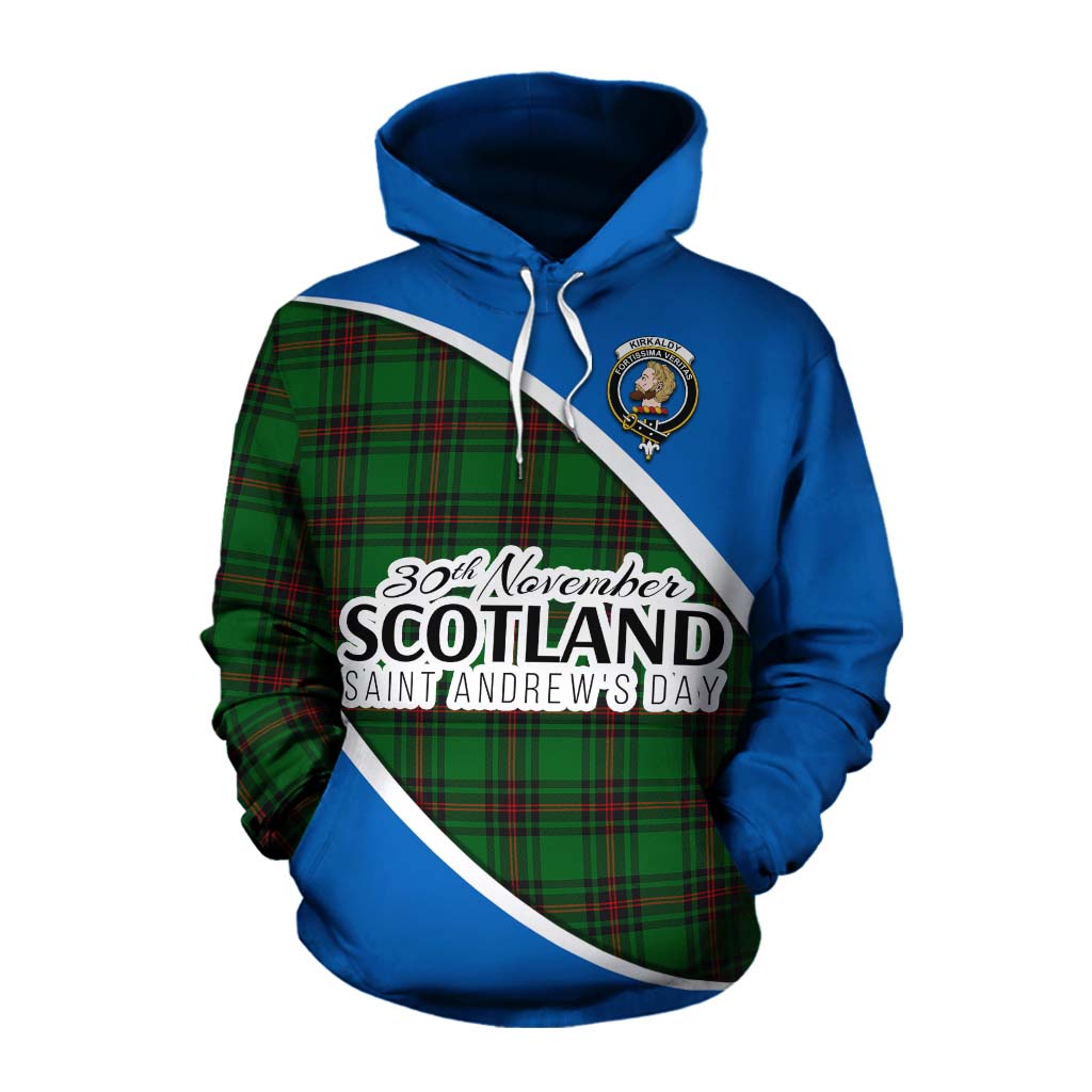 Tartan Vibes Clothing Kirkaldy Family Crest Tartan Cotton Hoodie Celebrate Saint Andrew's Day in Style