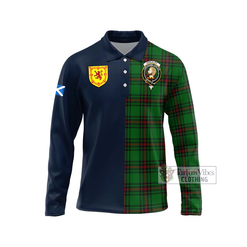 Tartan Vibes Clothing Kirkaldy Tartan Long Sleeve Polo Shirt with Scottish Lion Royal Arm Half Style