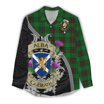 Tartan Vibes Clothing Kirkaldy Tartan Family Crest Women's Casual Shirt Lion Rampant Royal Thistle Shield Celtic Inspired