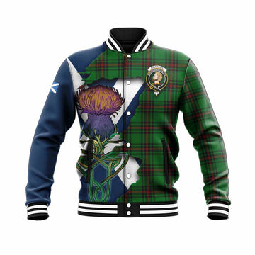 Kirkaldy Tartan Family Crest Baseball Jacket Scottish Thistle Celtic Inspired