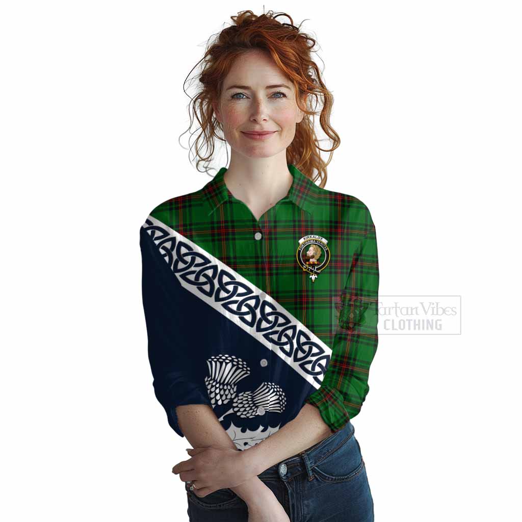 Tartan Vibes Clothing Kirkaldy Tartan Women's Casual Shirt Featuring Thistle and Scotland Map