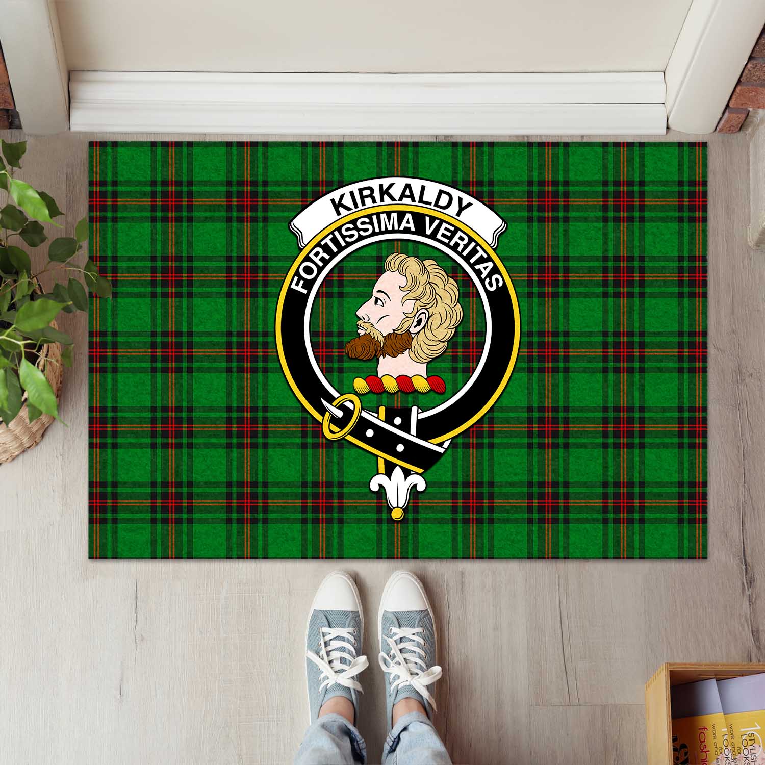Kirkaldy Tartan Door Mat with Family Crest - Tartanvibesclothing