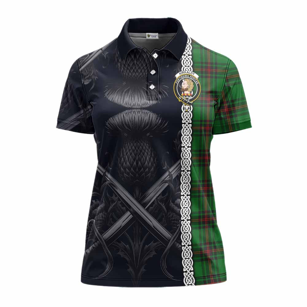 Tartan Vibes Clothing Kirkaldy Tartan Women's Polo Shirt with Family Crest Cross Sword Thistle Celtic Vibes
