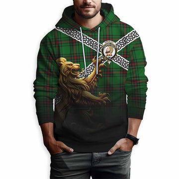 Kirkaldy Crest Tartan Hoodie with Golden Lion Emblem Celtic Style